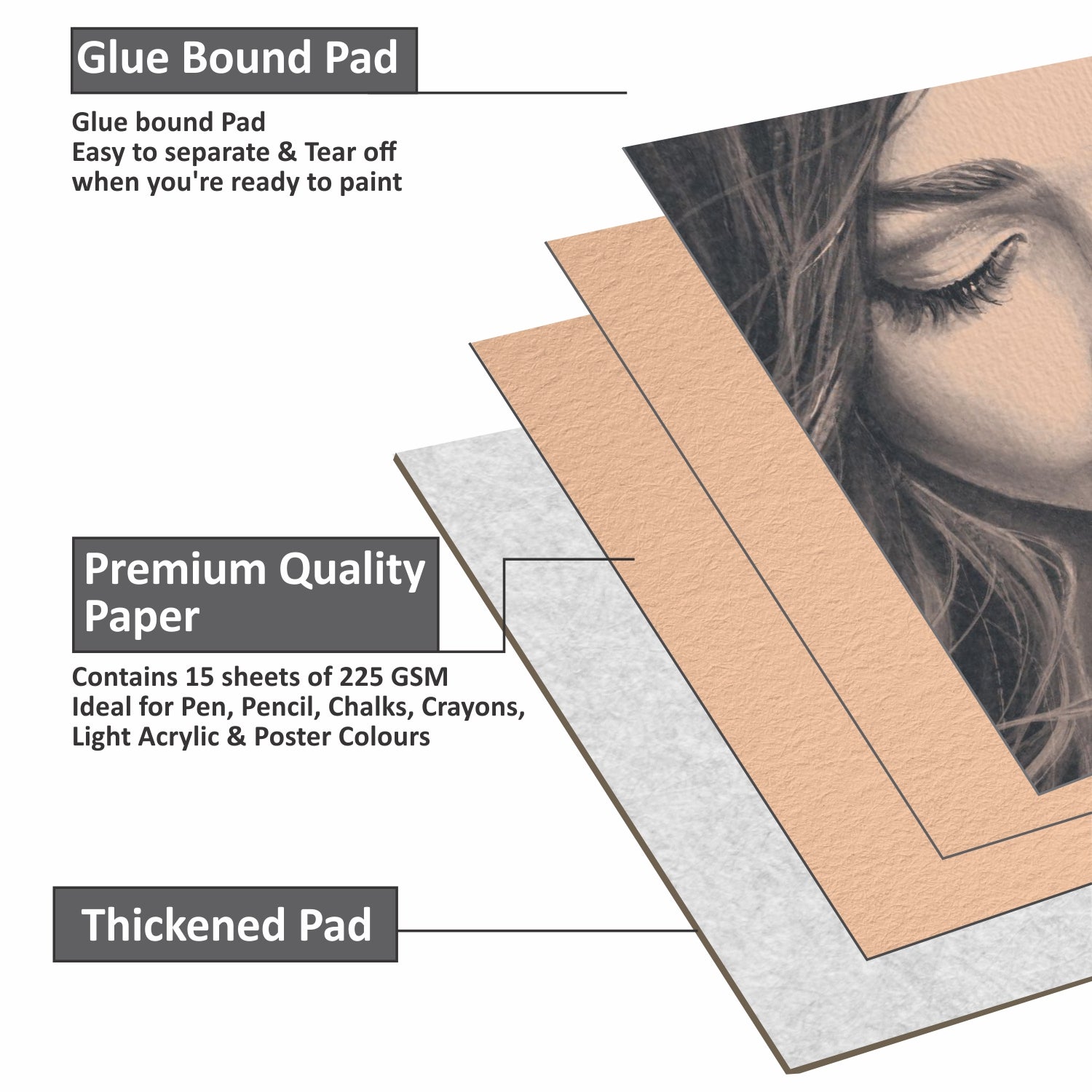 Anupam Skin Toned (Beige) Watercolour Paper-Cold Pressed -Glued Pad - 225GSM - 15Sheets